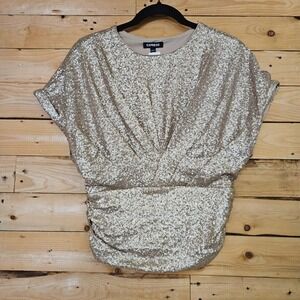 Express Champagne Gold Sequin Ruched Waist Top XS